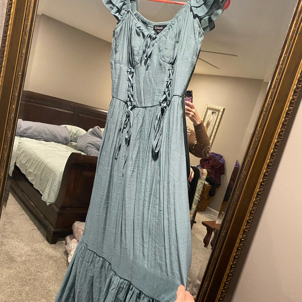 Trixxi Teal Ruffled Maxi Dress
